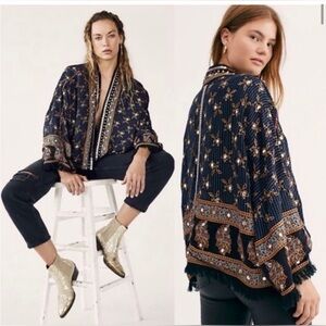 Free People Rays of Light embellished fringe-trim kimono size SP